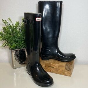 Hunter Original Tall‎ Gloss Black Rain Boots Size 7